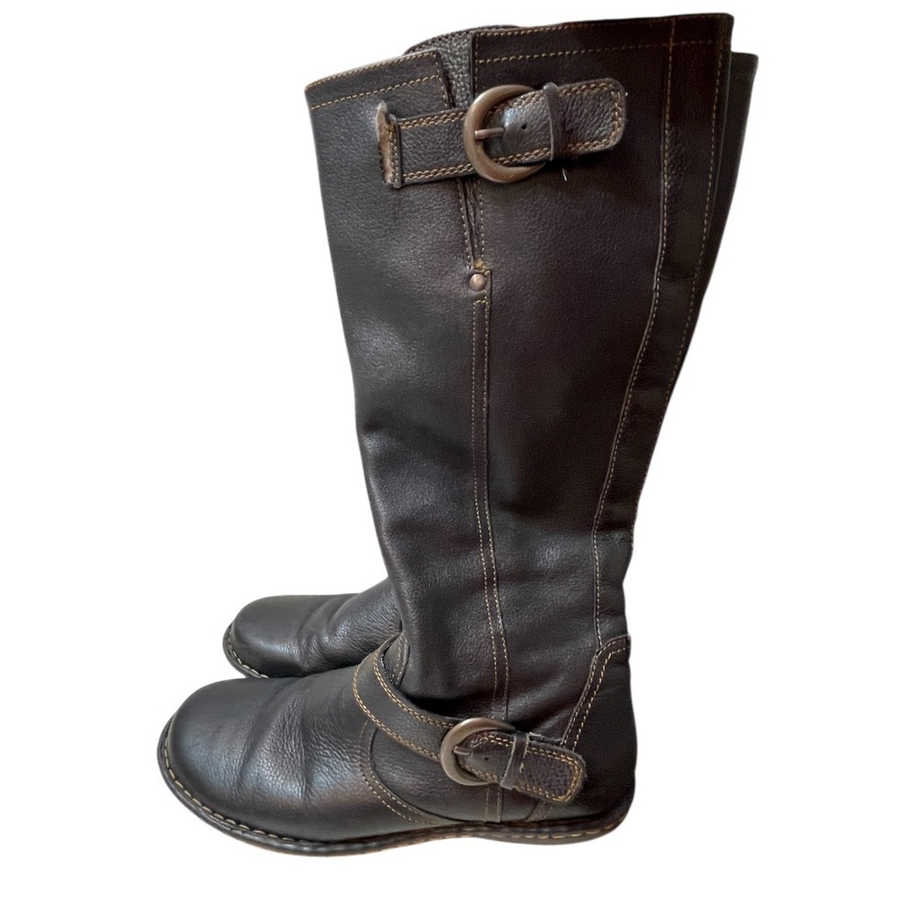B.O.C. Leather Bernice Tall Boots, Black Wide Calf, Buckle, Zip up, Size Women 7